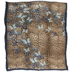 813 - Annalisa Giuntini - Cashmere Scarf with Blue Butterflies - Scarves and Foulard - Scarf of High Quality Luxury - Avvenice