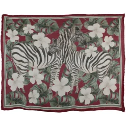 813 - Annalisa Giuntini - Silk Scarf with Zebras, Palms and Flowers - Scarves and Foulard - Scarf of High Quality Luxury - Avvenice