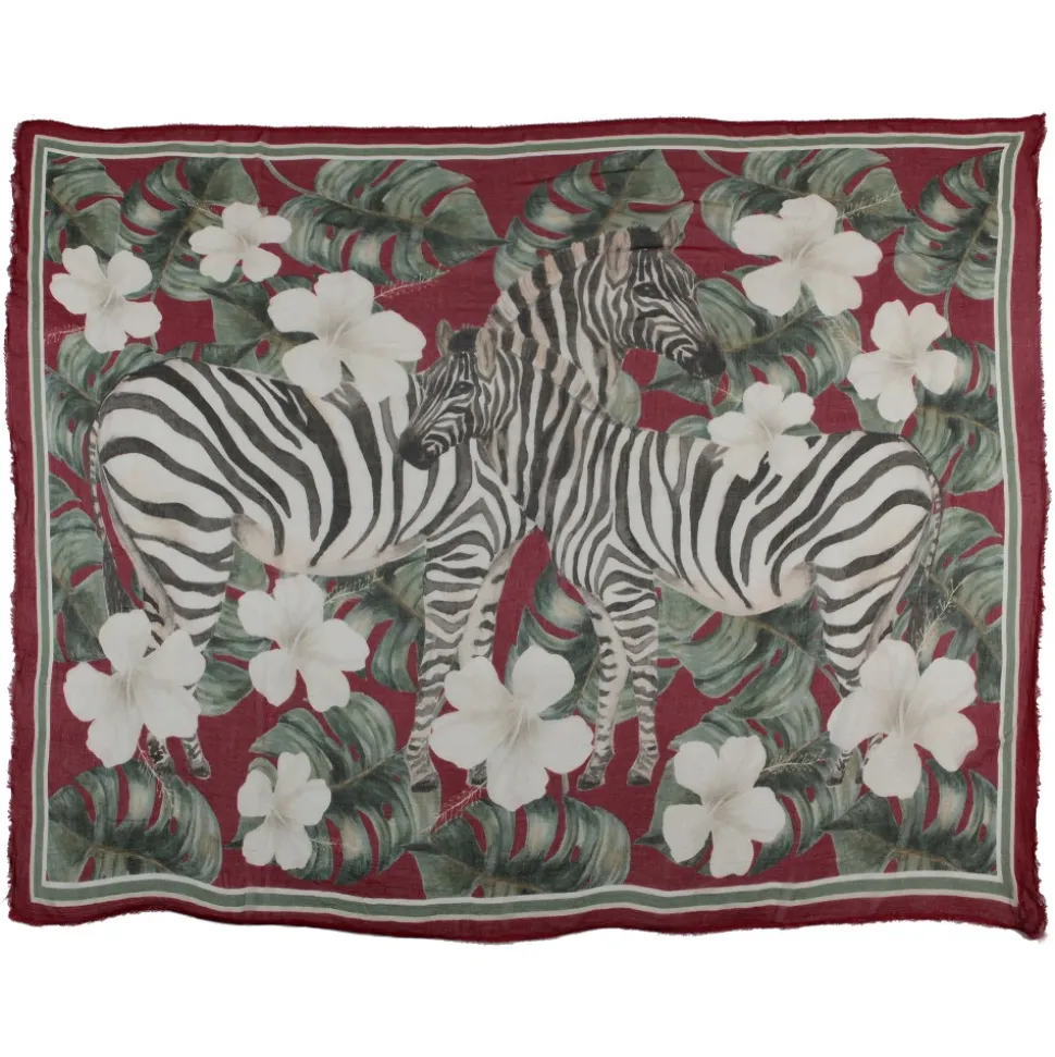 813 - Annalisa Giuntini - Silk Scarf with Zebras, Palms and Flowers - Scarves and Foulard - Scarf of High Quality Luxury - Avvenice