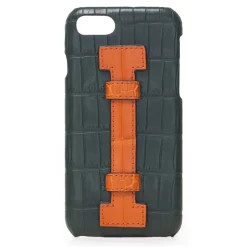 2 ME Style - Case Fingers Croco Green / Orange - iPhone 8 / 7 - Crocodile Leather Cover - Avvenice