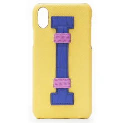 2 ME Style - Case Fingers Leather Yellow / Croco Blue - iPhone XR - Crocodile Leather Cover - Avvenice