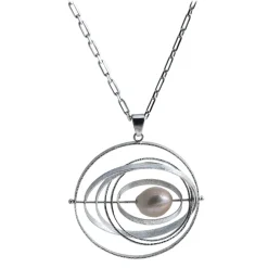Ab Ove - Pendant in Silver with Baroque River Pearl - Kinetic Collection - Handcrafted Necklace - High Quality Luxury - Avvenice