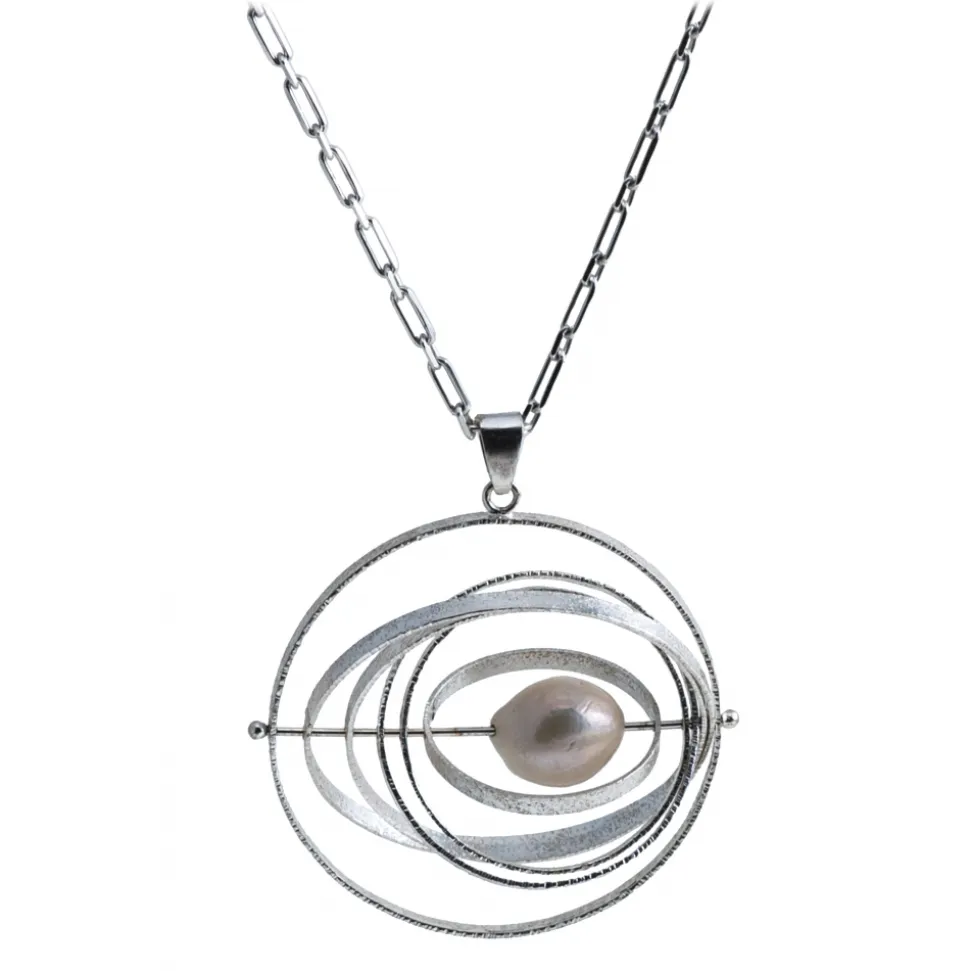 Ab Ove - Pendant in Silver with Baroque River Pearl - Kinetic Collection - Handcrafted Necklace - High Quality Luxury - Avvenice