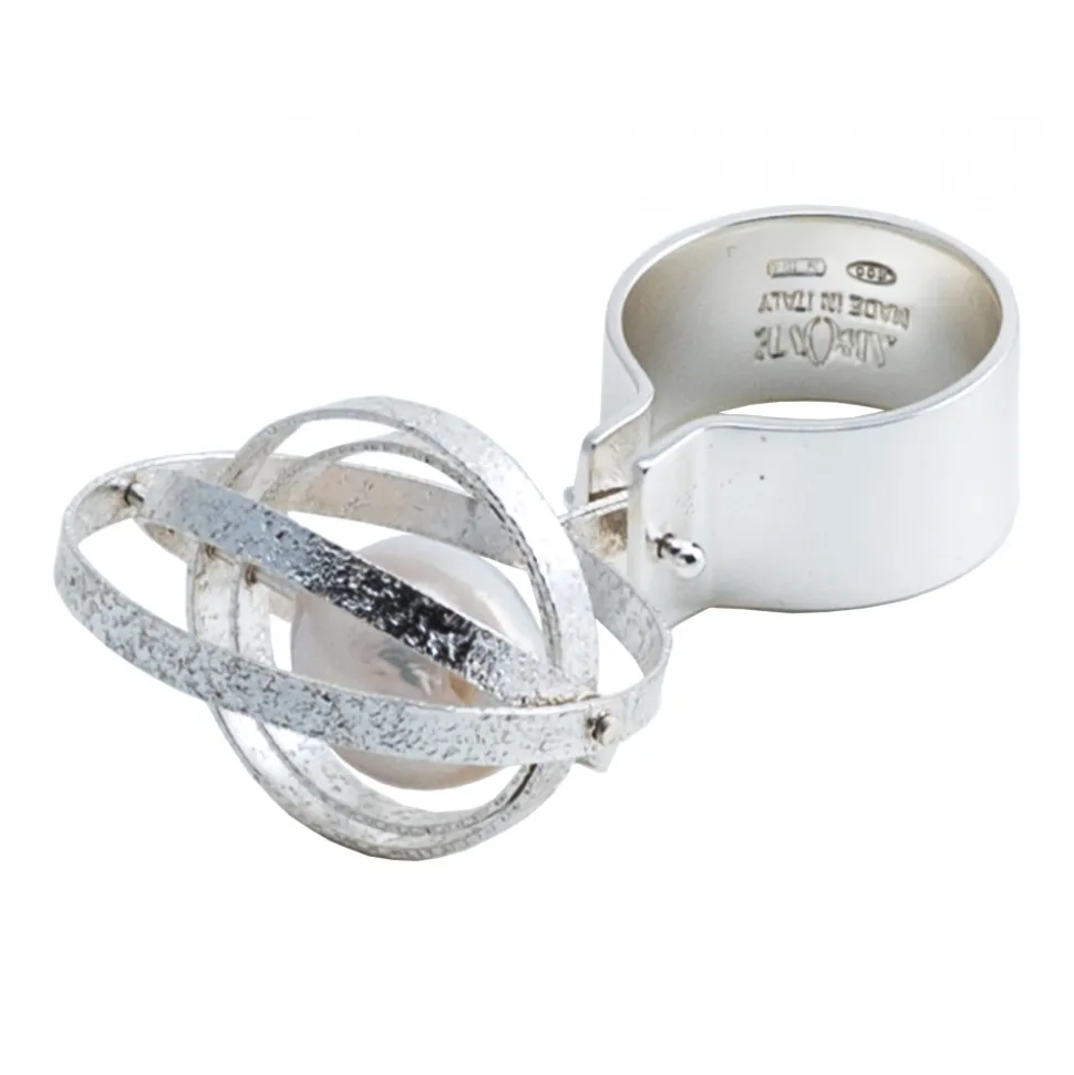 Ab Ove - Ring in Silver with River Baroque Pearl - Kinetic Collection - Handcrafted Ring - High Quality Luxury - Avvenice