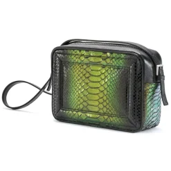 Aleksandra Badura - Camera Bag - Python & Calfskin Mini Bag - Onyx & Green - Luxury High Quality Leather Bag - Avvenice