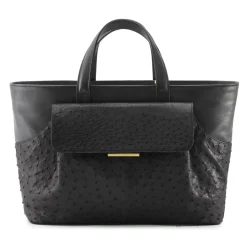 Aleksandra Badura - Cherie Bag - Ostrich & Calfskin Tote Bag - Carbon Black - Luxury High Quality Leather Bag - Avvenice