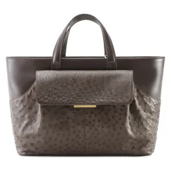Aleksandra Badura - Cherie Bag - Ostrich & Calfskin Tote Bag - Chocolate - Luxury High Quality Leather Bag - Avvenice