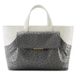 Aleksandra Badura - Cherie Bag - Ostrich & Calfskin Tote Bag - Midnight Blue - Luxury High Quality Leather Bag - Avvenice