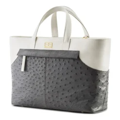 Aleksandra Badura - Cherie Bag - Ostrich & Calfskin Tote Bag - Midnight Blue - Luxury High Quality Leather Bag - Avvenice