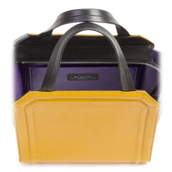 Aleksandra Badura - Clio Mini Bag - Calfskin & Goatskin Shopper Bag - Mustard & Onyx - Luxury High Quality Leather Bag - Avvenice