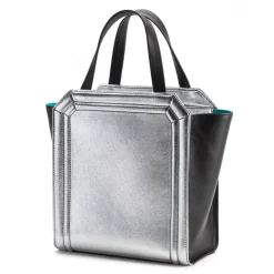 Aleksandra Badura - Clio Mini Bag - Calfskin Shopper Bag - Onyx & Silver - Luxury High Quality Leather Bag - Avvenice