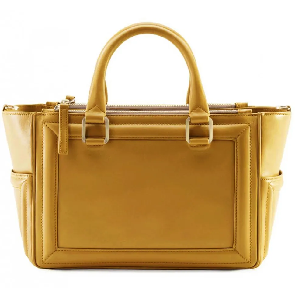 Aleksandra Badura - Ladylike Bag - Calfskin Top-Handle Tote Bag - Mustard - Luxury High Quality Leather Bag - Avvenice