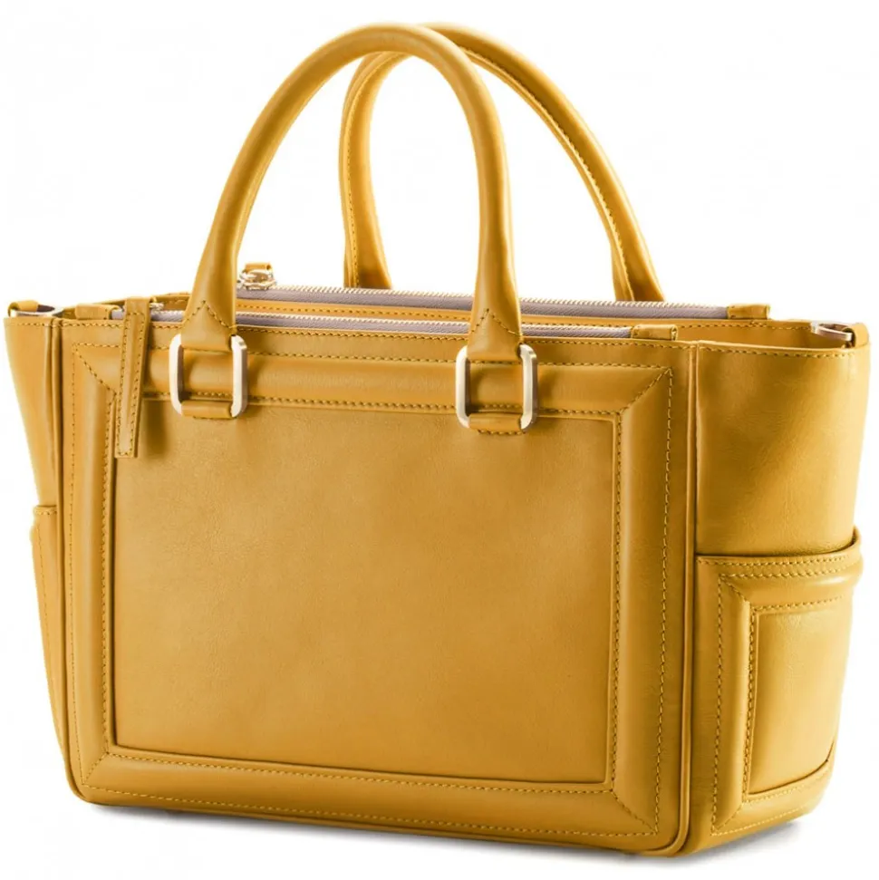 Aleksandra Badura - Ladylike Bag - Calfskin Top-Handle Tote Bag - Mustard - Luxury High Quality Leather Bag - Avvenice