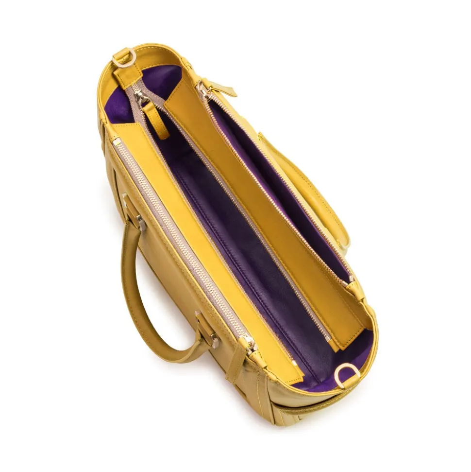 Aleksandra Badura - Ladylike Bag - Calfskin Top-Handle Tote Bag - Mustard - Luxury High Quality Leather Bag - Avvenice