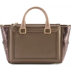 Aleksandra Badura - Ladylike Bag - Calfskin & Python Top-Handle Tote Bag - Taupe & Purple - Luxury High Quality Leather Bag - Avvenice