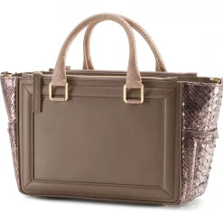 Aleksandra Badura - Ladylike Bag - Calfskin & Python Top-Handle Tote Bag - Taupe & Purple - Luxury High Quality Leather Bag - Avvenice