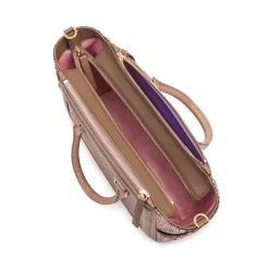 Aleksandra Badura - Ladylike Bag - Calfskin & Python Top-Handle Tote Bag - Taupe & Purple - Luxury High Quality Leather Bag - Avvenice