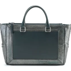 Aleksandra Badura - Ladylike Medium Bag - Calfskin & Python Top-Handle Tote Bag - Dark Teal - Luxury High Quality Leather Bag - Avvenice