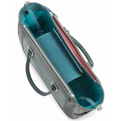 Aleksandra Badura - Ladylike Medium Bag - Calfskin & Python Top-Handle Tote Bag - Dark Teal - Luxury High Quality Leather Bag - Avvenice