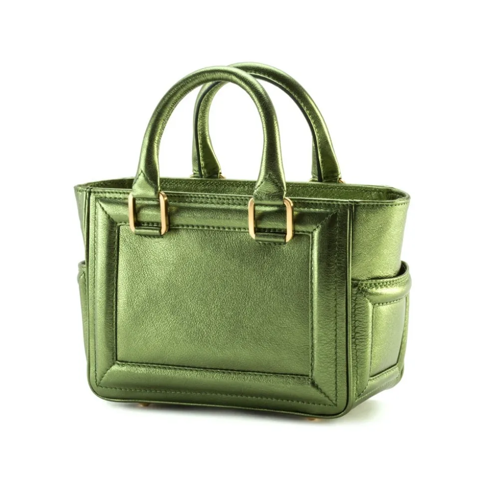 Aleksandra Badura - Ladylike Mini Bag - Calfskin Top-Handle Tote Bag - Olive - Luxury High Quality Leather Bag - Avvenice