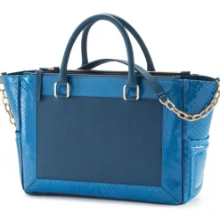 Aleksandra Badura - Ladylike Medium Bag - Calfskin & Python Top-Handle Tote Bag - Ocean Blue - Luxury High Quality Leather Bag - Avvenice
