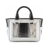 Aleksandra Badura - Ladylike Mini Bag - Calfskin & Python Top-Handle Tote Bag - Onyx & Ice - Luxury High Quality Leather Bag - Avvenice