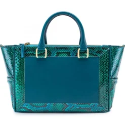 Aleksandra Badura - Ladylike Medium Bag - Calfskin & Python Top-Handle Tote Bag - Deep Teal - Luxury High Quality Leather Bag - Avvenice