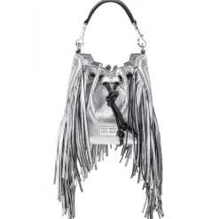 Aleksandra Badura - Lucky Bucket Bag Mini - Fringe Bucket Bag - Silver - Luxury High Quality Leather Bag - Avvenice