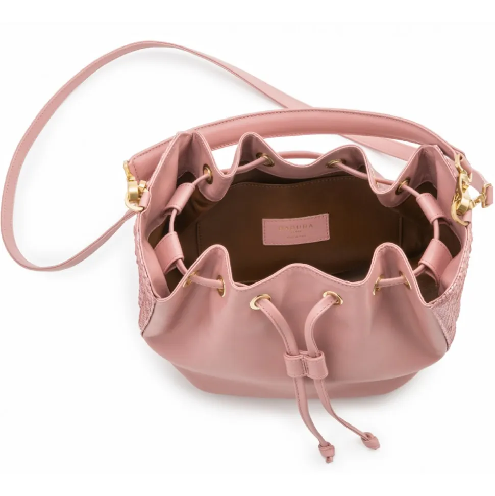 Aleksandra Badura - Lucky Bucket Bag Medium - Fringe Bucket Bag Medium - Rose Quartz - Luxury High Quality Leather Bag - Avvenice