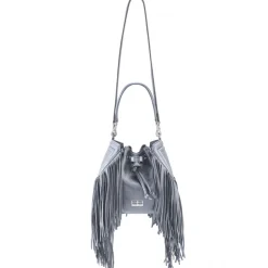 Aleksandra Badura - Lucky Bucket Bag Medium - Fringe Bucket Bag Medium - Grey - Luxury High Quality Leather Bag - Avvenice