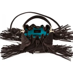 Aleksandra Badura - Lucky Bucket Bag Medium - Fringe Bucket Bag Medium - Chocolate - Luxury High Quality Leather Bag - Avvenice