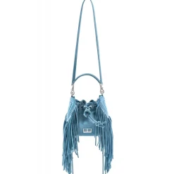 Aleksandra Badura - Lucky Bucket Bag Mini - Fringe Bucket Bag - Sky - Luxury High Quality Leather Bag - Avvenice