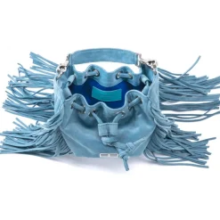 Aleksandra Badura - Lucky Bucket Bag Mini - Fringe Bucket Bag - Sky - Luxury High Quality Leather Bag - Avvenice