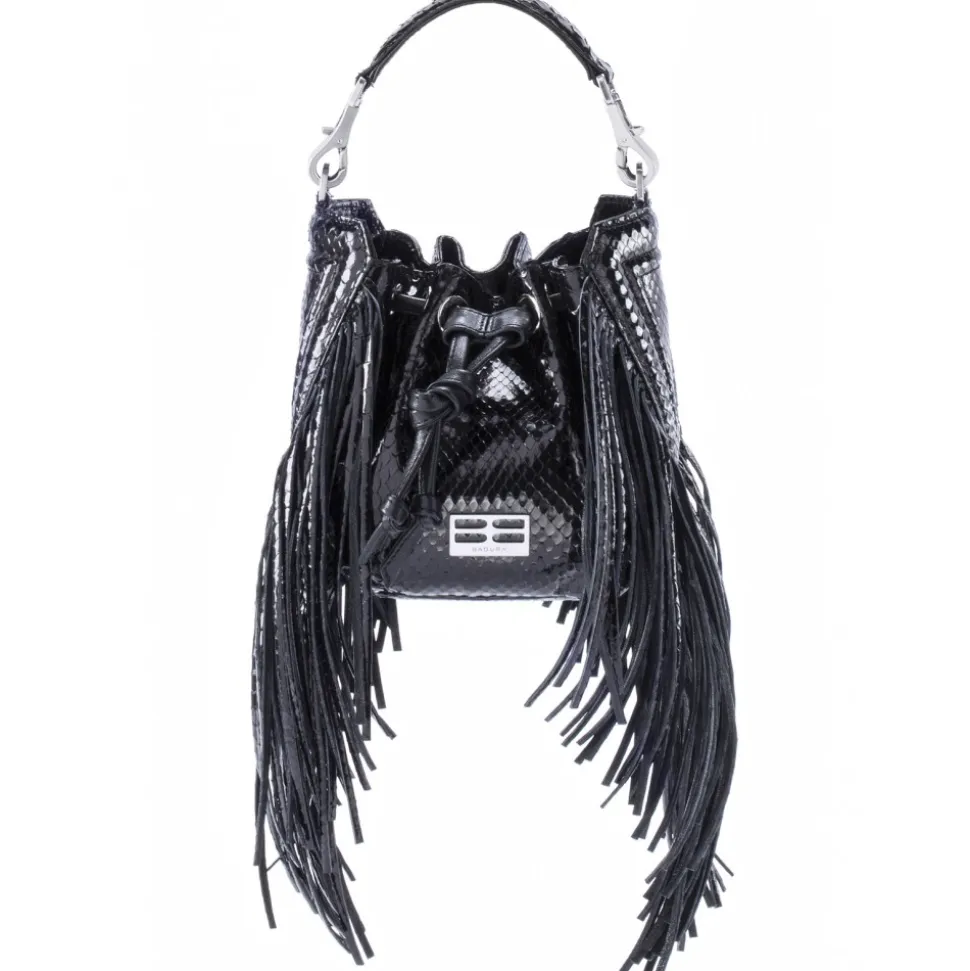 Aleksandra Badura - Lucky Bucket Bag Mini - Fringe Bucket Bag - Onyx - Luxury High Quality Leather Bag - Avvenice