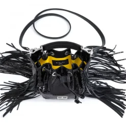 Aleksandra Badura - Lucky Bucket Bag Mini - Fringe Bucket Bag - Onyx - Luxury High Quality Leather Bag - Avvenice