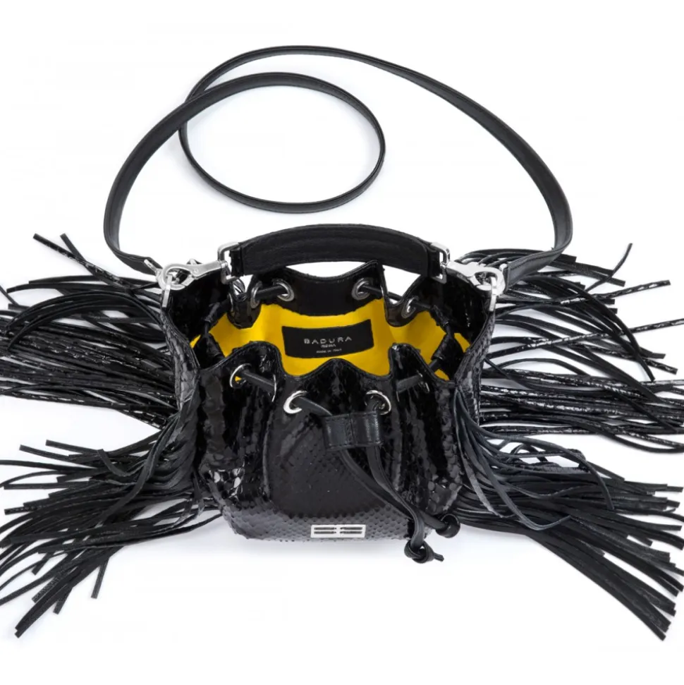 Aleksandra Badura - Lucky Bucket Bag Mini - Fringe Bucket Bag - Onyx - Luxury High Quality Leather Bag - Avvenice