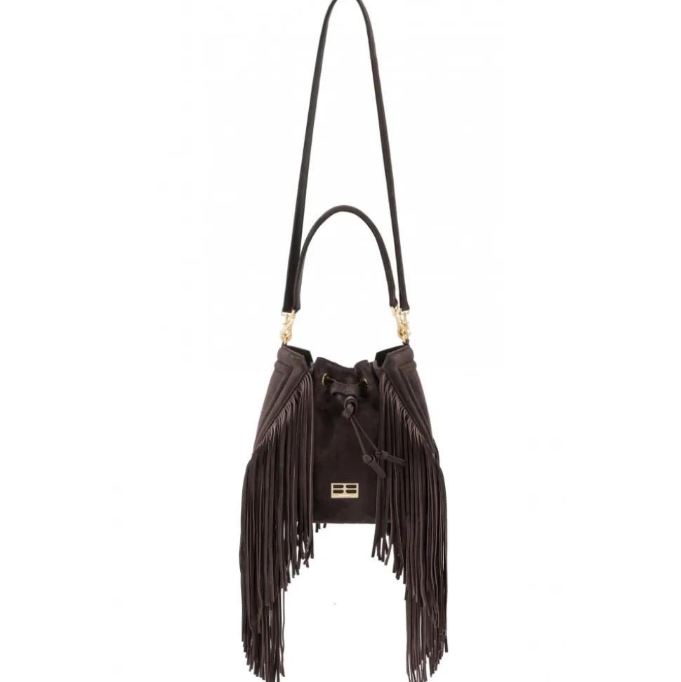 Aleksandra Badura - Lucky Bucket Bag Medium - Fringe Bucket Bag Medium - Dark Onyx - Luxury High Quality Leather Bag - Avvenice