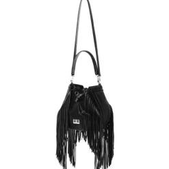 Aleksandra Badura - Lucky Bucket Bag Medium - Fringe Bucket Bag Medium - Dark Onyx - Luxury High Quality Leather Bag - Avvenice