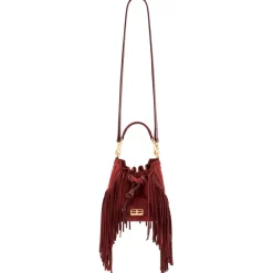 Aleksandra Badura - Lucky Bucket Bag Mini - Fringe Bucket Bag - Bordeaux - Luxury High Quality Leather Bag - Avvenice