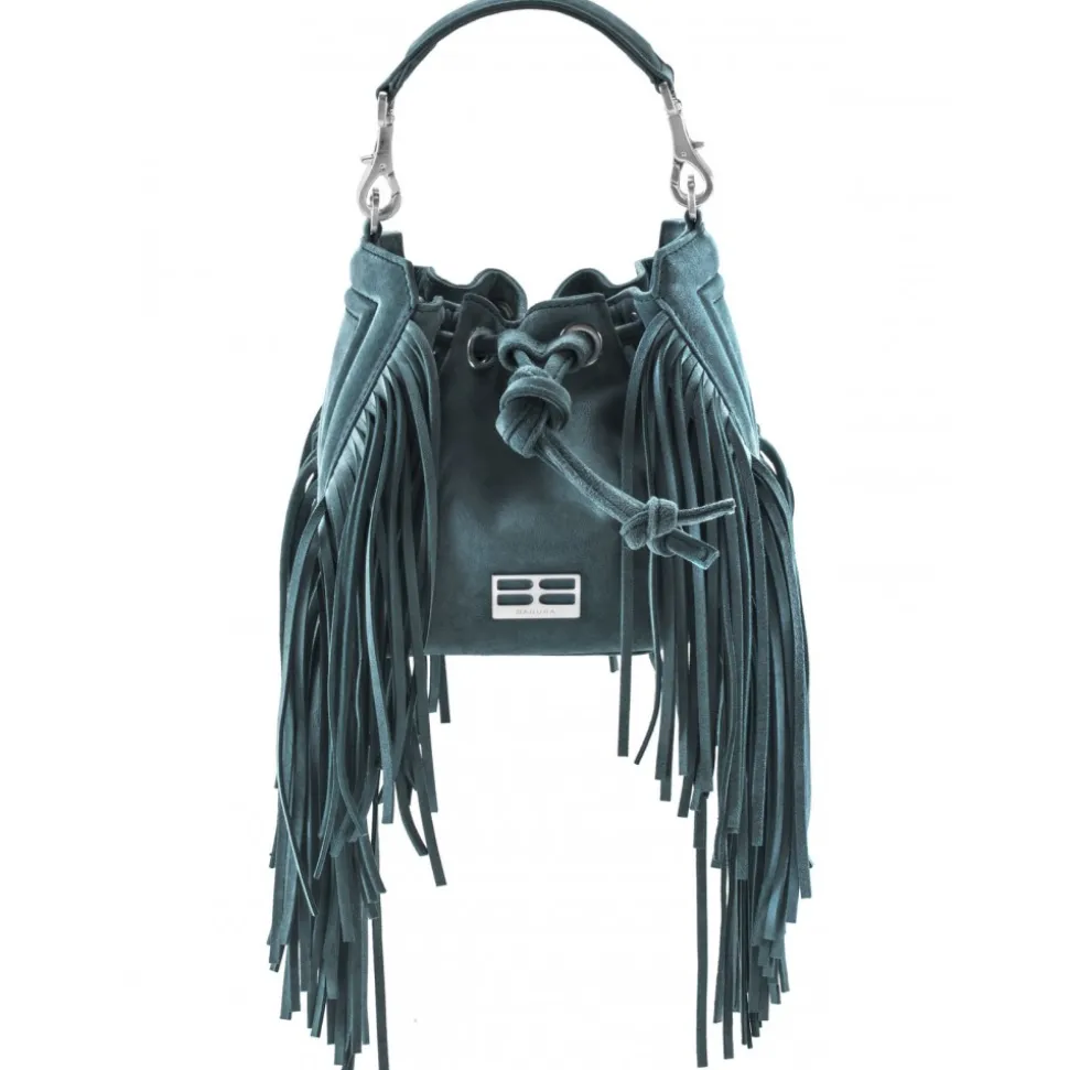 Aleksandra Badura - Lucky Bucket Bag Mini - Fringe Bucket Bag - Deep Teal - Luxury High Quality Leather Bag - Avvenice
