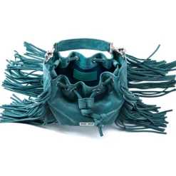Aleksandra Badura - Lucky Bucket Bag Mini - Fringe Bucket Bag - Deep Teal - Luxury High Quality Leather Bag - Avvenice