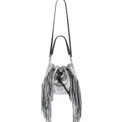 Aleksandra Badura - Lucky Bucket Bag Medium - Fringe Bucket Bag Medium - Silver - Luxury High Quality Leather Bag - Avvenice