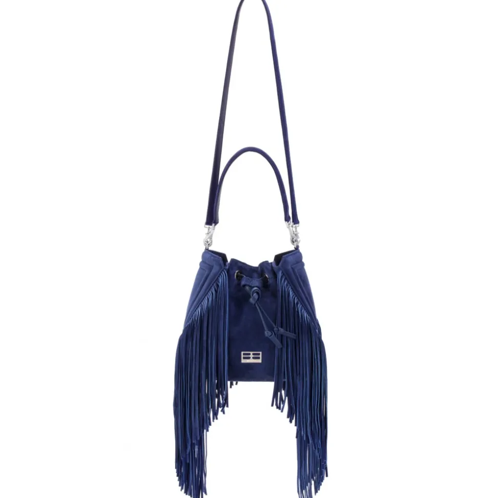Aleksandra Badura - Lucky Bucket Bag Medium - Fringe Bucket Bag Medium - Blu China - Luxury High Quality Leather Bag - Avvenice