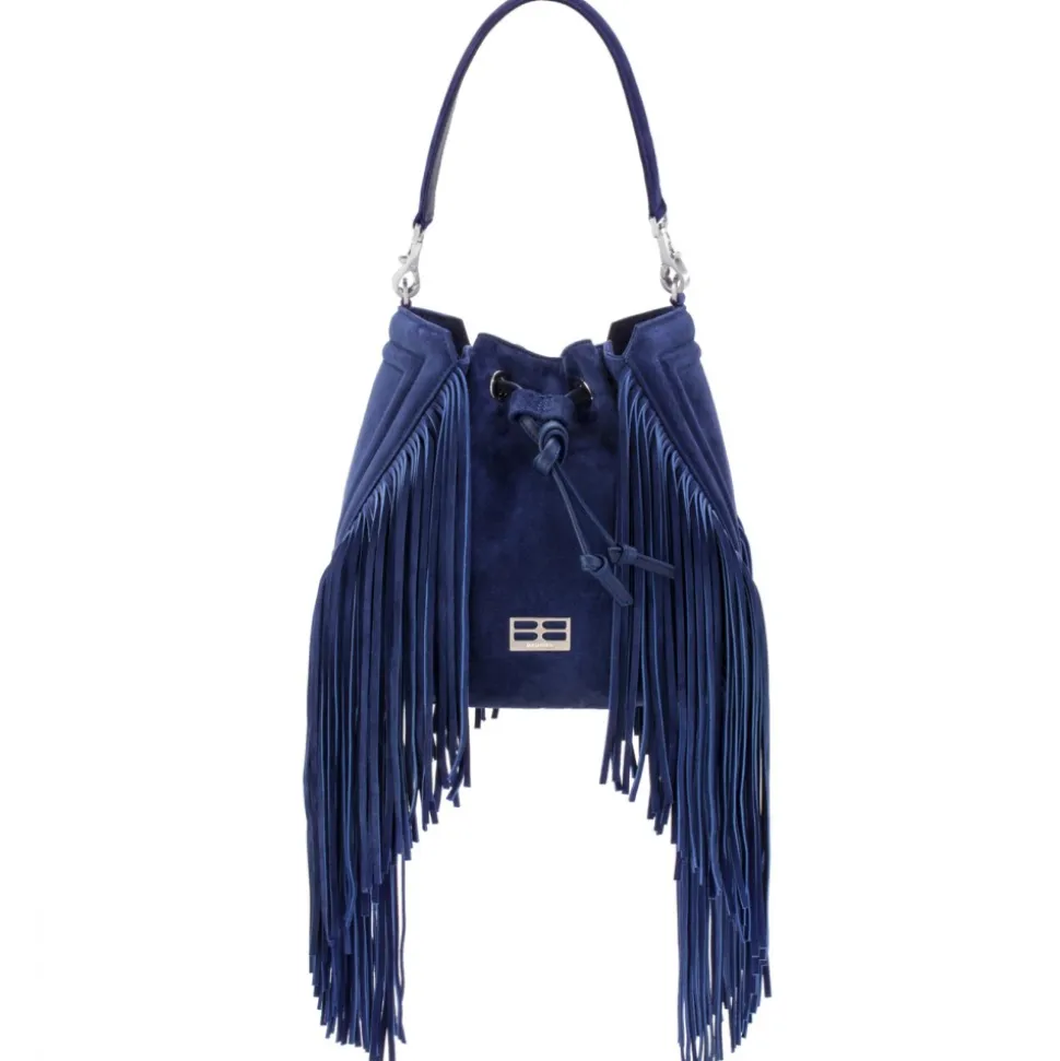 Aleksandra Badura - Lucky Bucket Bag Medium - Fringe Bucket Bag Medium - Blu China - Luxury High Quality Leather Bag - Avvenice