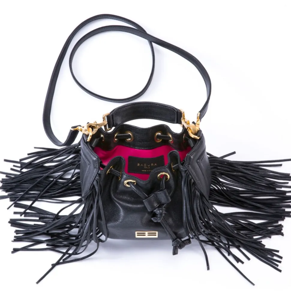 Aleksandra Badura - Lucky Bucket Bag Mini - Fringe Bucket Bag - Black - Luxury High Quality Leather Bag - Avvenice
