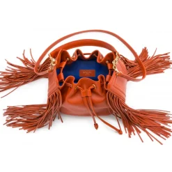 Aleksandra Badura - Lucky Bucket Bag Medium - Fringe Bucket Bag Medium - Tangerine - Luxury High Quality Leather Bag - Avvenice