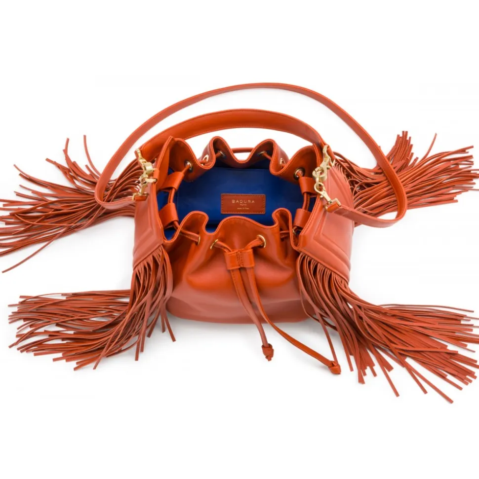 Aleksandra Badura - Lucky Bucket Bag Medium - Fringe Bucket Bag Medium - Tangerine - Luxury High Quality Leather Bag - Avvenice
