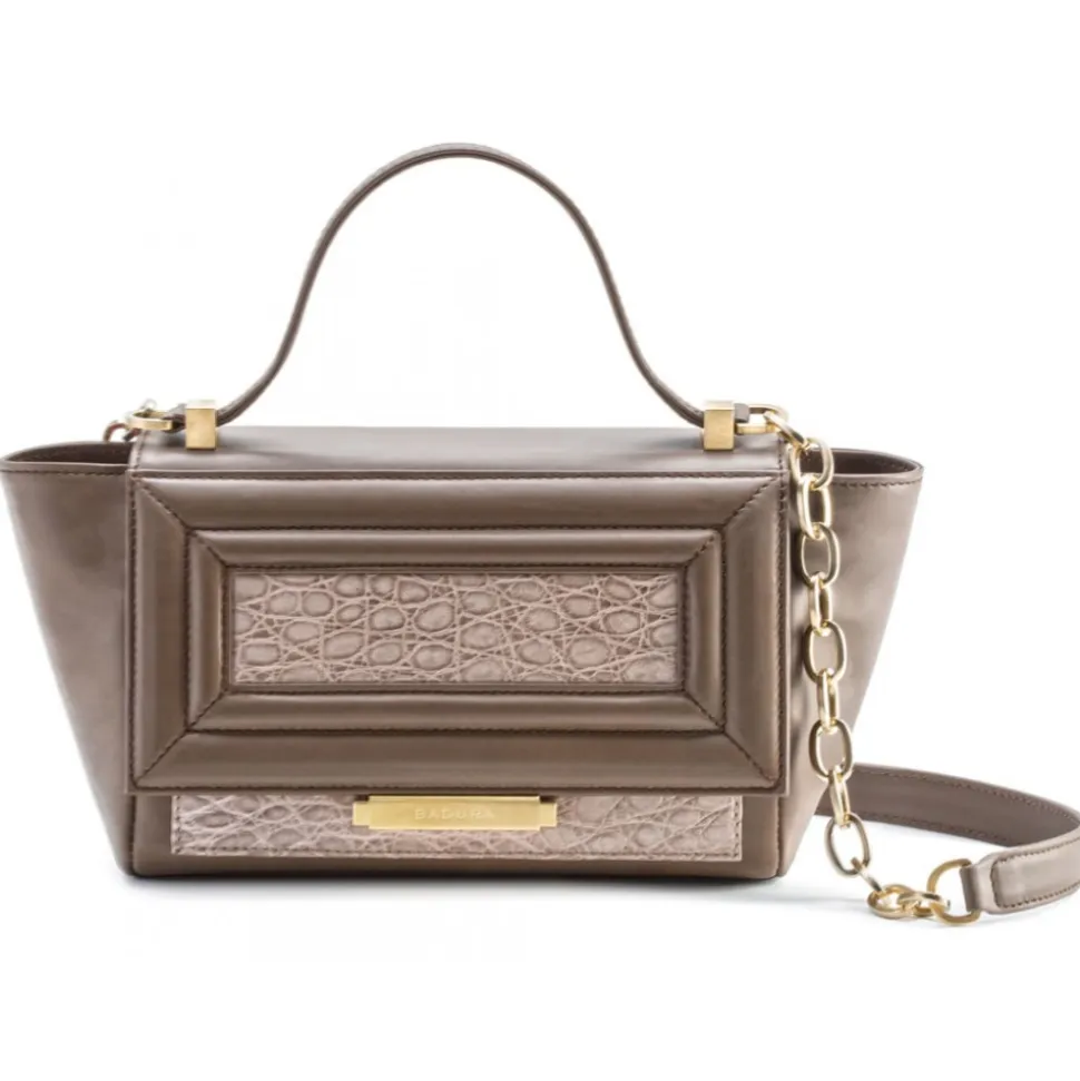 Aleksandra Badura - Luisa Mini Bag - Calfskin & Alligator Shoulder Bag - Plum & Mustard - Luxury High Quality Leather Bag - Avvenice