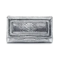 Aleksandra Badura - Luisa Clutch - Python Envelope Clutch - Silver - Luxury High Quality Leather Bag - Avvenice