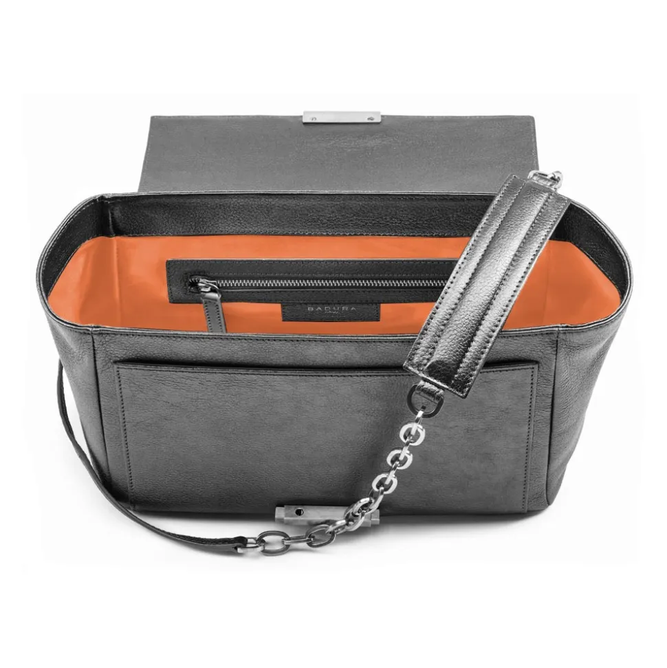 Aleksandra Badura - Luisa Bag - Goatskin Shoulder Bag - Graphite - Luxury High Quality Leather Bag - Avvenice